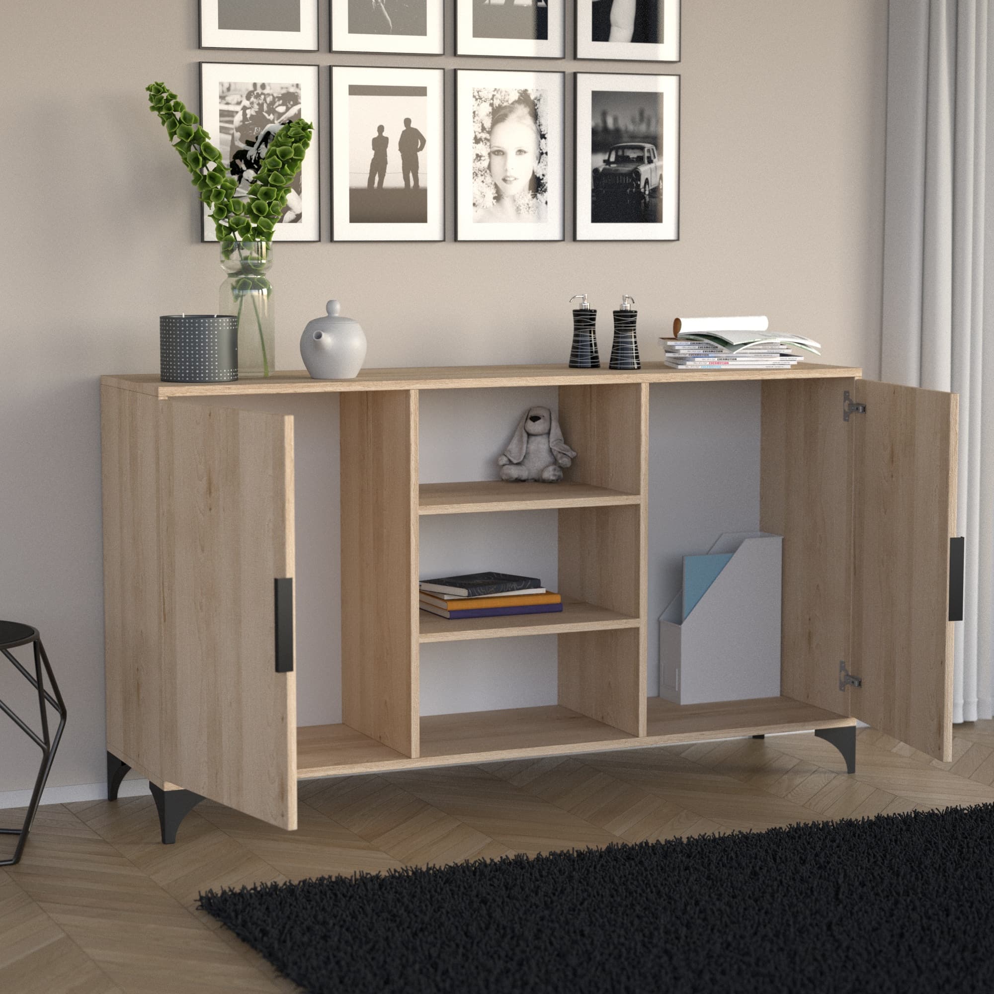Komoda 2D2P dwudrzwiowa z półkami dąb artisan