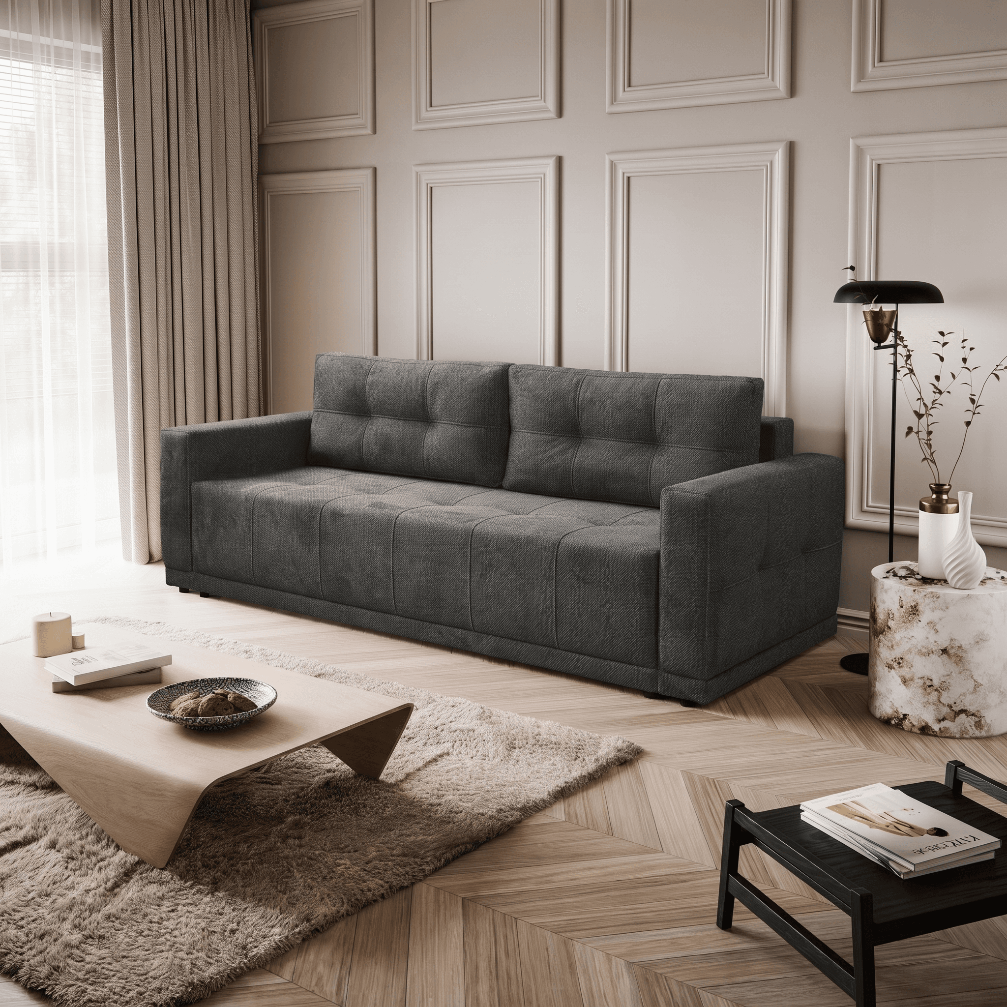 Sofa kanapa LUSSO rozkładana z funkcją spania czarna